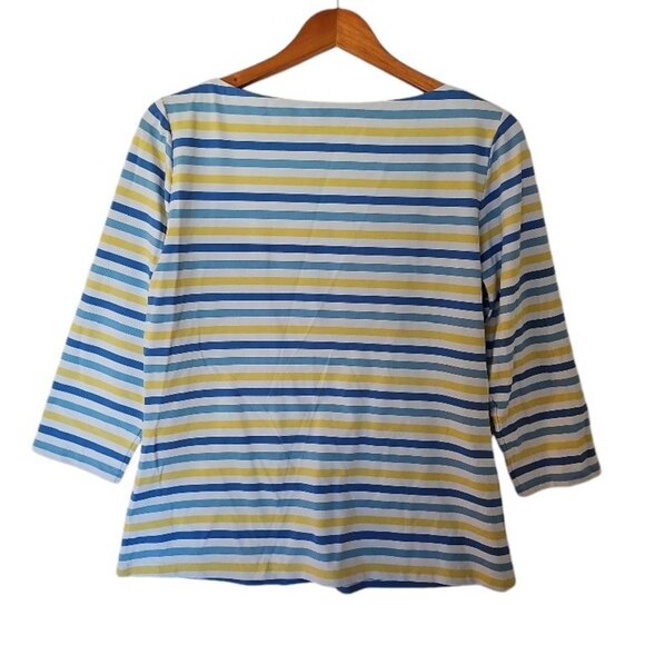 J.McLaughlin Wavesong Blouse Top Womens L Large Blue Stripe Catalina Cloth Butto - Picture 9 of 10